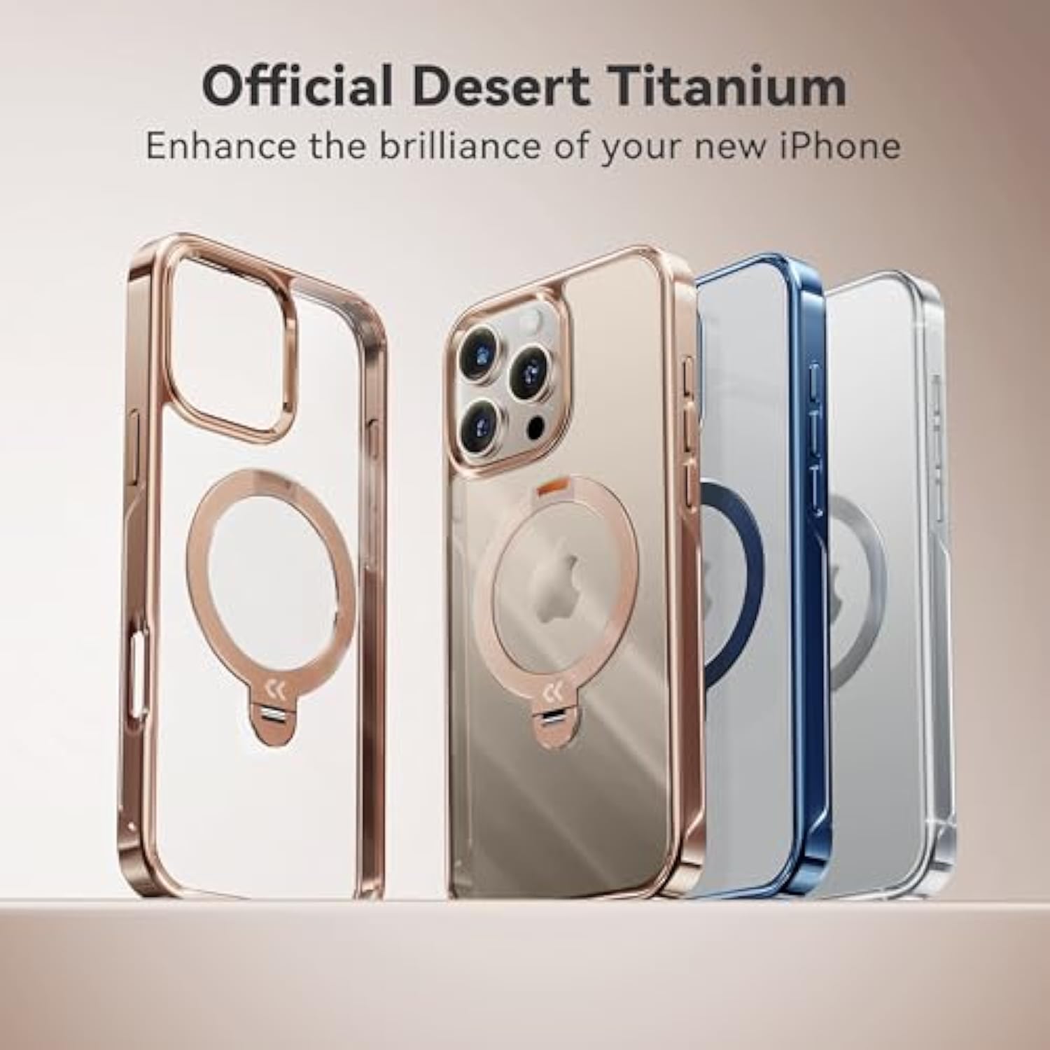 Desert Titanium For Iphone 16 Pro Max Case With 360° Spin Magnetic Stand [Compatible With Magsafe][16Ft Protection] Polished For Iphone 16 Promax Case With Stand Ring 6.9'', Rose Gold