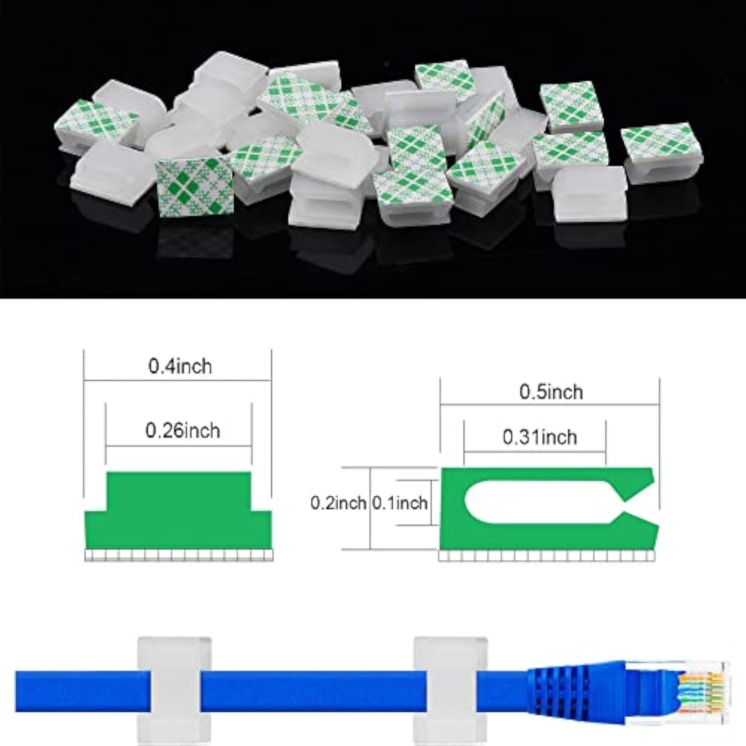 100 Pcs Christmas Light Clips Adhesive Hooks For Outdoor String Cable Wire Clips Adhesive Wire Management Cord Holder For The Wall, Under Desk, Car, Home And Office(Small, White)