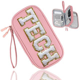 Personalized Electronics Travel Organizer Cable Management Case Phone Charger Charging Cords Tech Accessories Pouch, Unique Trip Gifts For Women Traveler College Teen Girls Vacation Pink