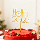 Hello 2026 Gold Acrylic Cake Topper New Year Party Decoration