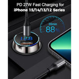 [Pure Copper] Usb C Car Charger, 45W Dual Usb Car Charger Adapter With 27W/20W Pd Port, Fast Qc3.0 Led Voltmeter For Iphone 15 14 13 Max/Pro/Plus/Mini, Pixel 7/6/5, Samsung S22/21 More