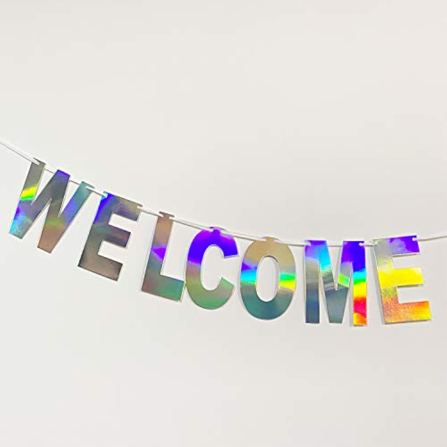 Pre-Strung Holographic Welcome Home Banner Decorations Sign, Iridescent Hanging Bunting String Flag Garland For Deployment Homecoming, Graduation Ceremony, Family Reunion, Military Homecoming Party