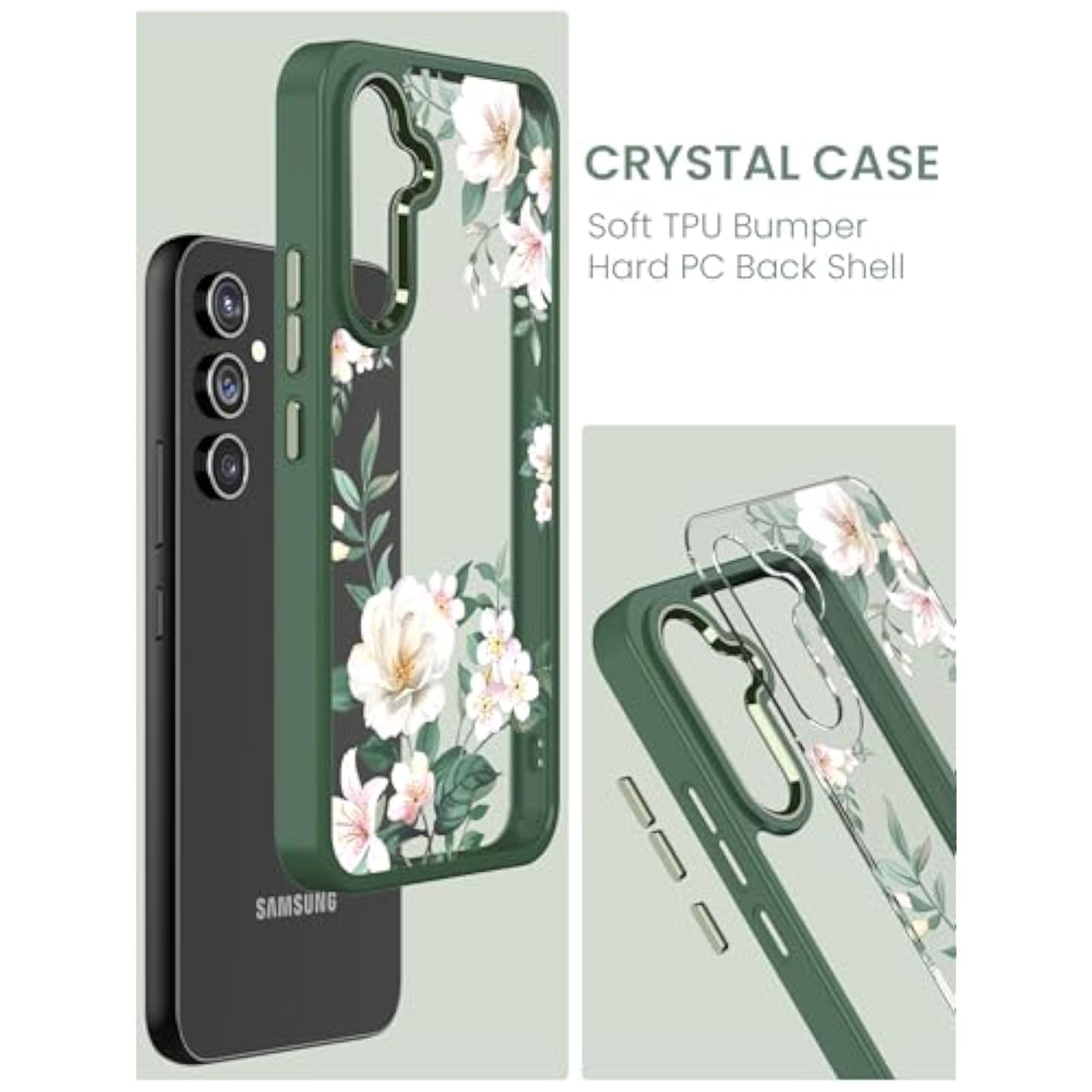 For Samsung Galaxy A54 5G Case With Tempered Glass Screen Protector [2 Pack],[Military Grade Protective] Slim Soft Tpu & Hard Pc,Girls Women Crystal Clear Flower Pattern Cases(Magnolia)