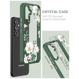 For Samsung Galaxy A54 5G Case With Tempered Glass Screen Protector [2 Pack],[Military Grade Protective] Slim Soft Tpu & Hard Pc,Girls Women Crystal Clear Flower Pattern Cases(Magnolia)