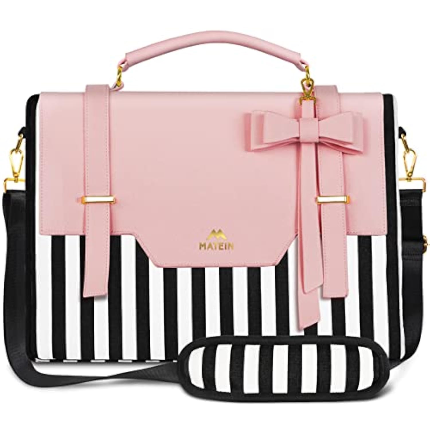 Laptop Bag For Women, 17 Inch Cute Computer Briefcase Laptop Carrying Case, Lightweight Messenger Sleeves Shoulder Work Tote Bag With Bow & Rfid Pocket Gifts For College Office Business, Pink