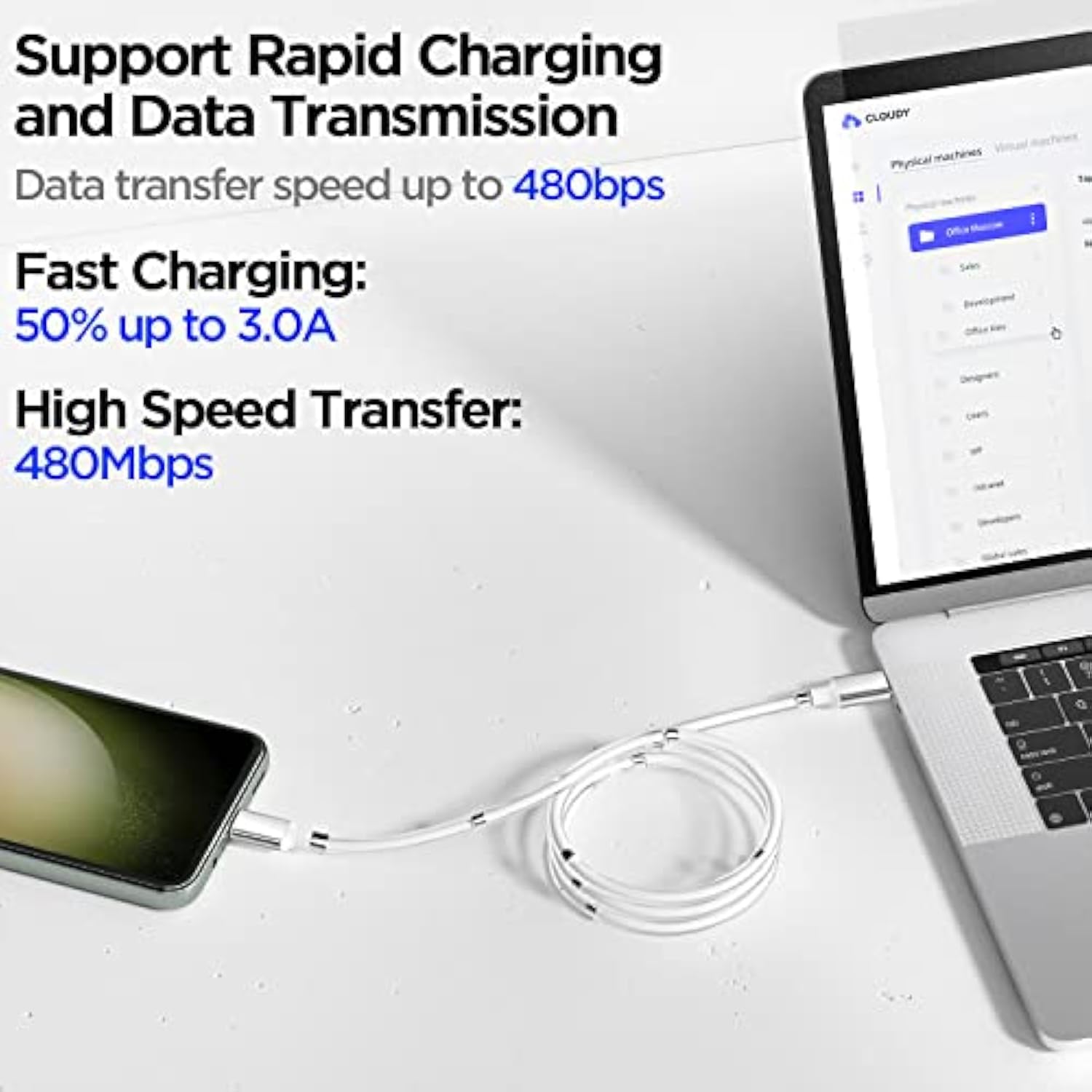 Magnetic Charging Cable,Type C To Type C (3.3 Ft) Super Organized Charging Mag