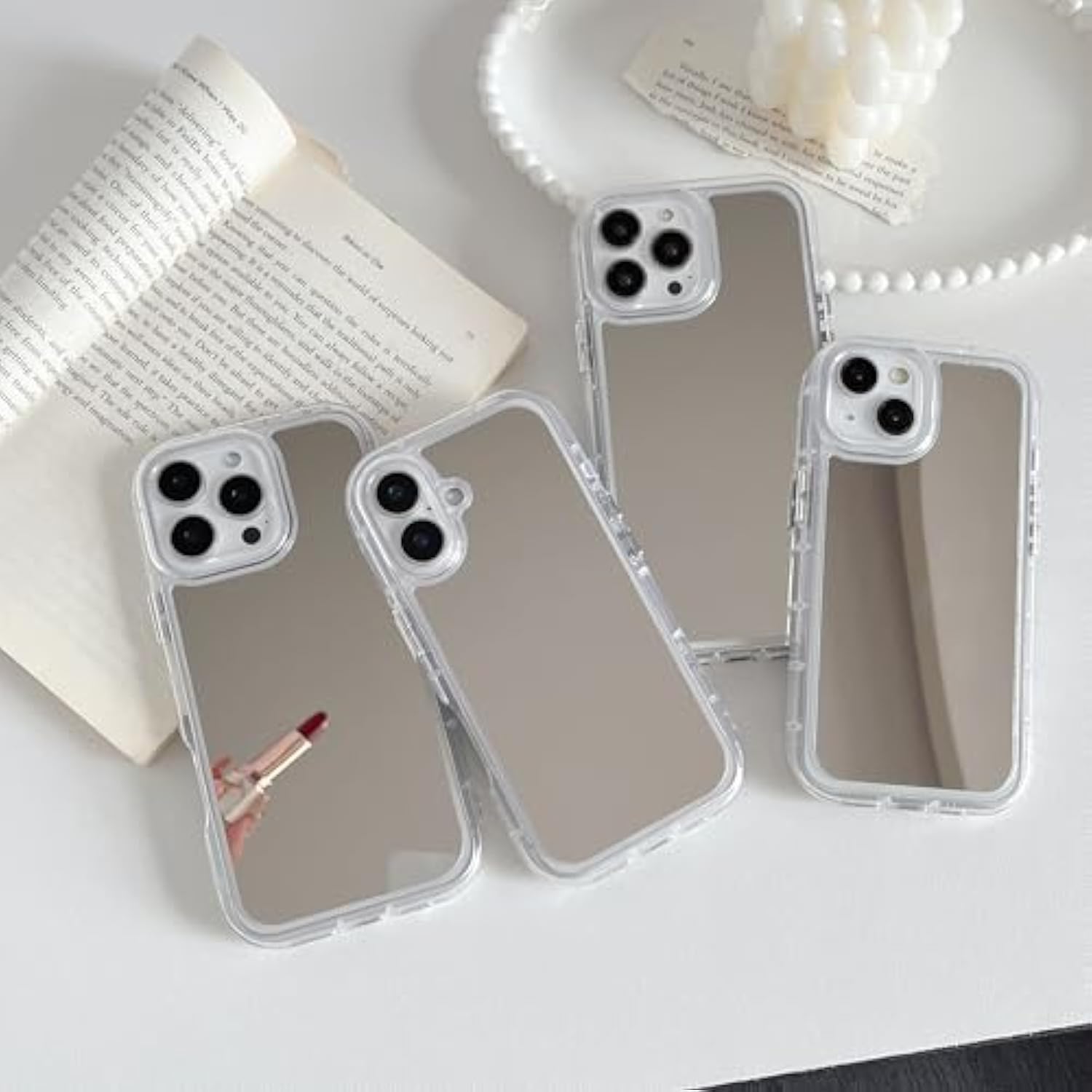 Mirror Case For Iphone 14 Plus/15 Plus, Mirror For Girls Women Makeup,Cute Glossy Hard Back + Raised Edge Phone Bumper, Anti-Drop Shockproof Protective Case For Iphone 14/15 Plus-Clear