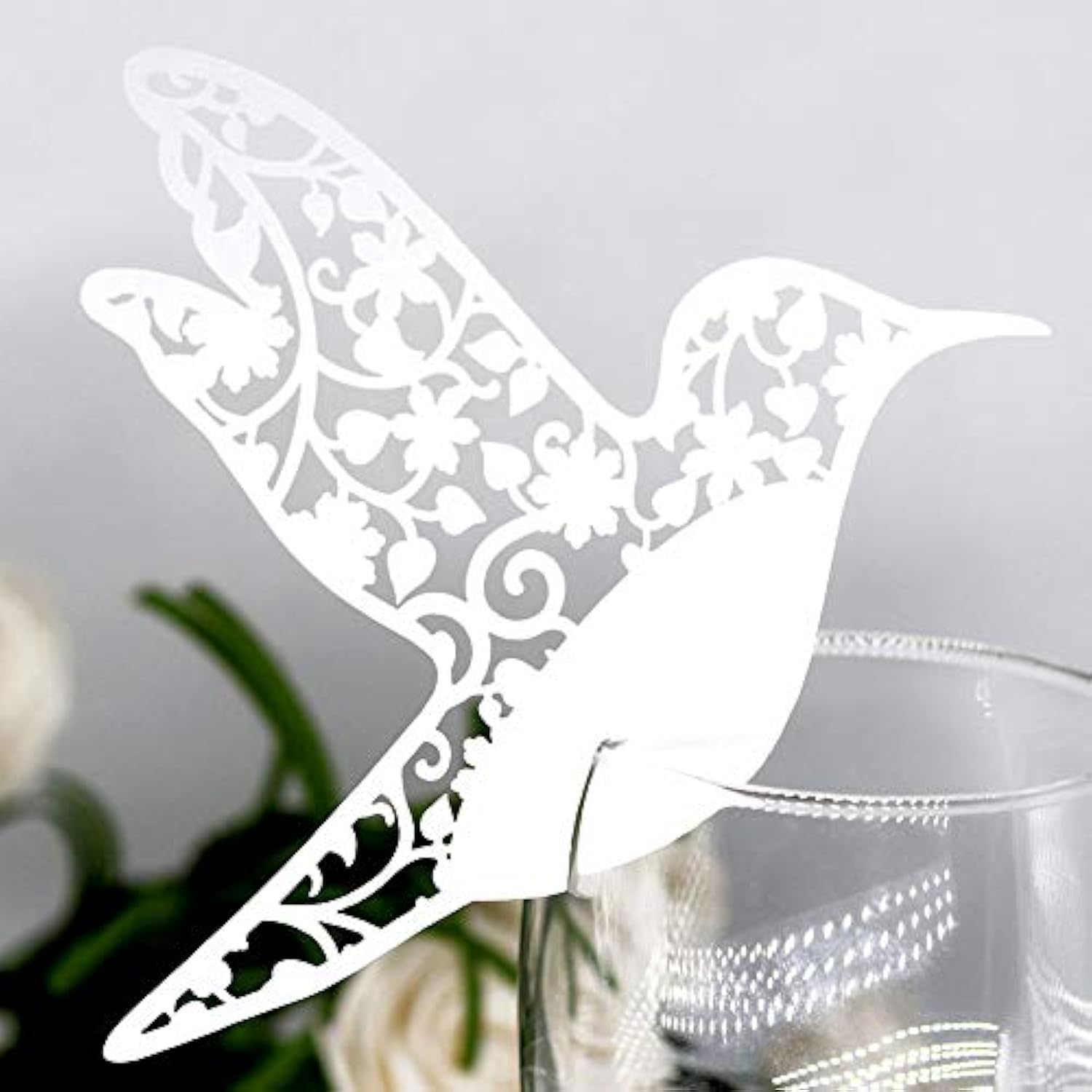 50Pcs Place Cards, Little Bird Shape Table Name Cards For Wine Glass, Wedding Name Place Cards For Table Setting Receptions Parties Events Celebrations(White)