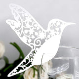 50Pcs Bird Shape Wedding Hollow Cup Card Name Place Cards Personalized Table Name Reception Decor Wedding Guest Cards For Wine Glass Banquets Table Decoration White