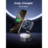 UGREEN MagFlow Magnetic Foldable Charging Station, 2-in-1 Fast Wireless Charger Compatible with iPhone 16 15 14 13 12, Airpods3 2 Pro (No AC Adapter)