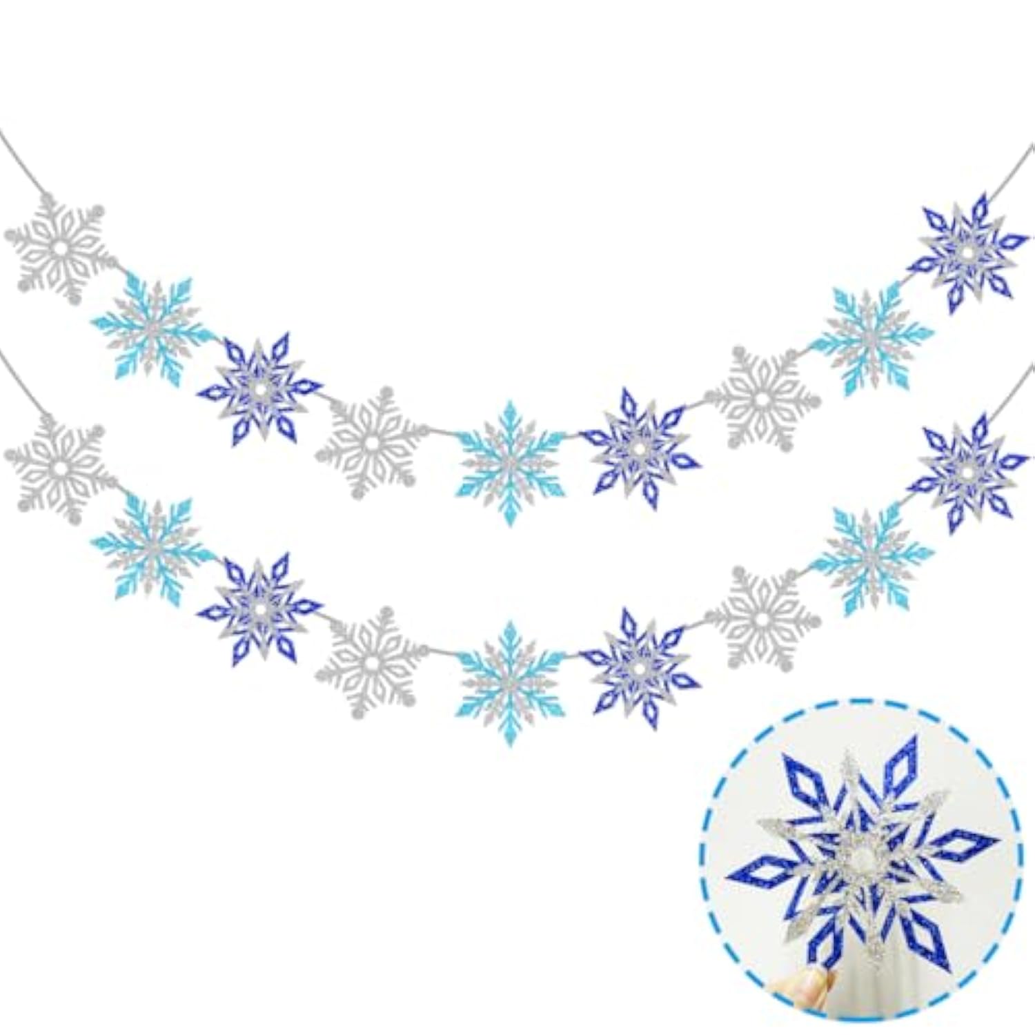 2pcs Silver Blue Snowflake Banner Winter Party & Christmas Decorations