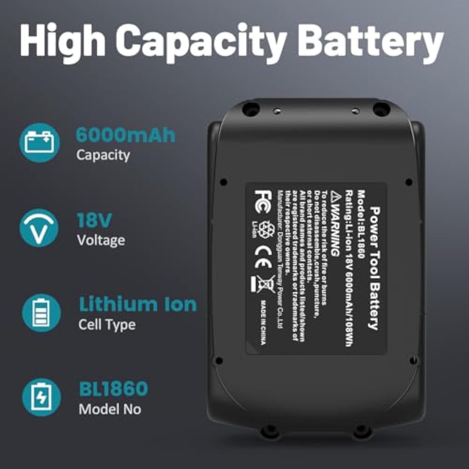 18V 6.0Ah Replace Battery For Makita , 4 Packs 6000Mah Lithium Replacement Battery With Led Indicator Compatible With Makita 18 Volt Bl1850 Bl1840 Bl1830 Cordless Power Tools And Charger