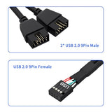 2 Pack Motherboard USB 2.0 to Dual 9 Pin Extension, USB Header Splitter for Internal Computer Motherboard (Braided Black)