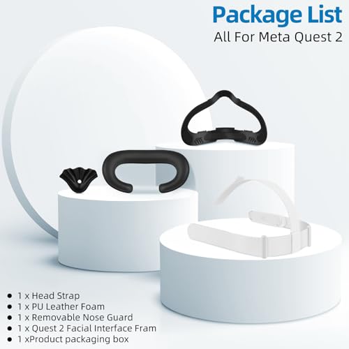 Head Strap and Face Cover Pad for Oculus Quest 2, Original Replacement Headstrap&Sweatproof PU Leather Face Cushion Pad - VR Accessories Kit
