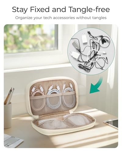 Electronics Organizer Travel Case, Cord Organizer For Women, Travel Cable Bag (Beige)