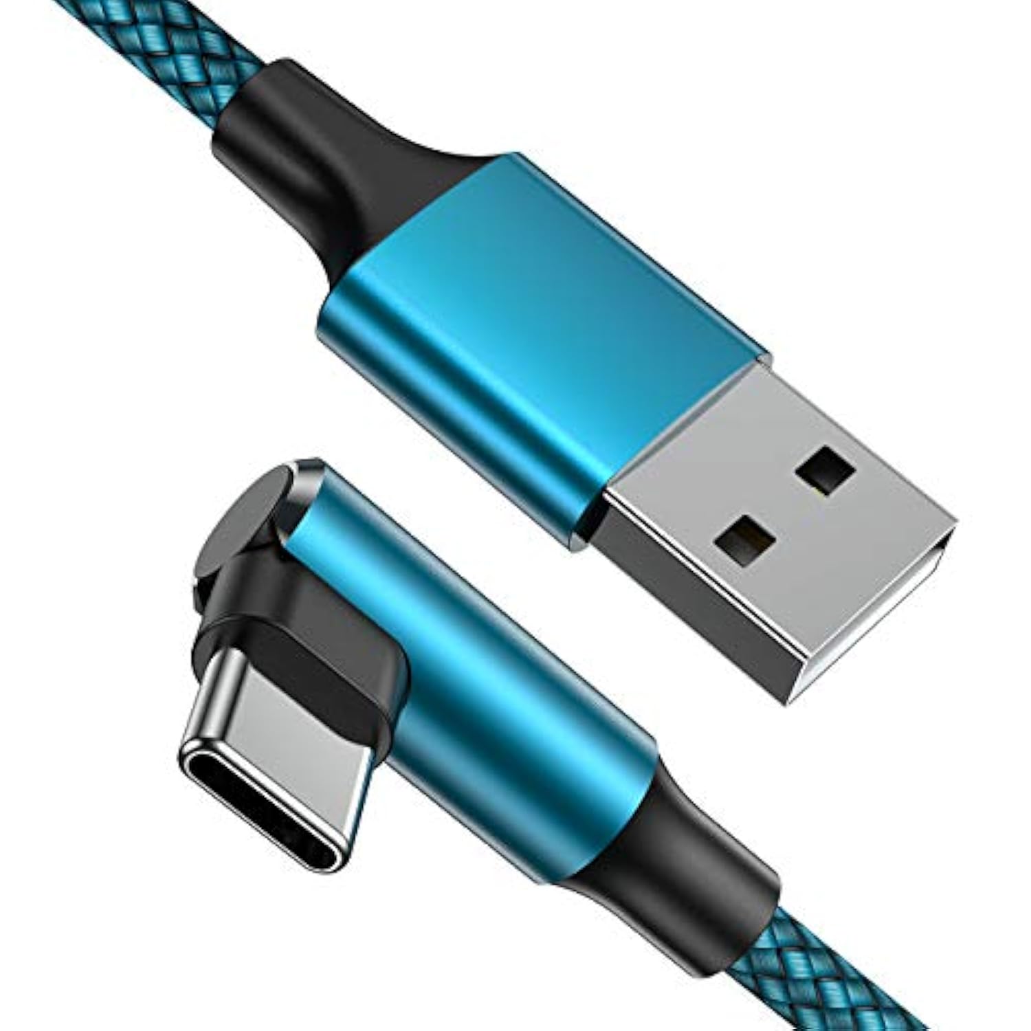 Usb C Cable, Right Angle Type C Charger [2-Pack 10Ft], Durable Nylon Braided Usb A To Type C Charger Cable For Iphone 15/15 Pro/ 15 Plus/ 15 Pro Max, Samsung Galaxy S23 Ultra S22 S21 (Cyan)
