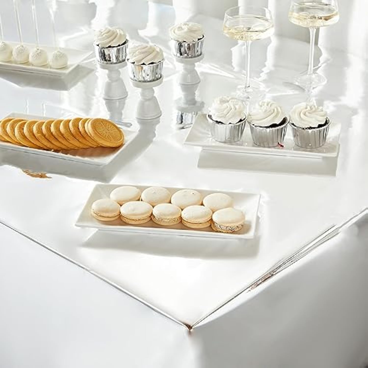 3 Pack Plastic Table Cloths - Metallic Silver Plastic Tablecloth For Birthday Party Decorations (Shiny Foil, 54X108 Silver Tablecloth)