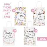 16-Pack Bloom Wildflower Gift Bags 8.6x5x3.7 Inch Boho Baby Birthday Party