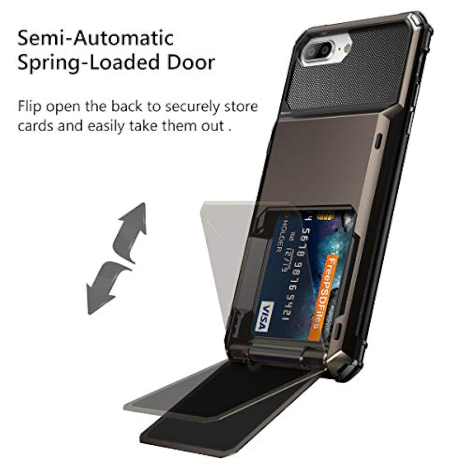 Case For Iphone 8 Plus Case Wallet Card Holder Id Slot Scratch Resistant Dual Layer Protective Bumper Rugged Tpu Rubber Armor Hard Shell Cover For Iphone 6 Plus 6S Plus 7 Plus Gun Color