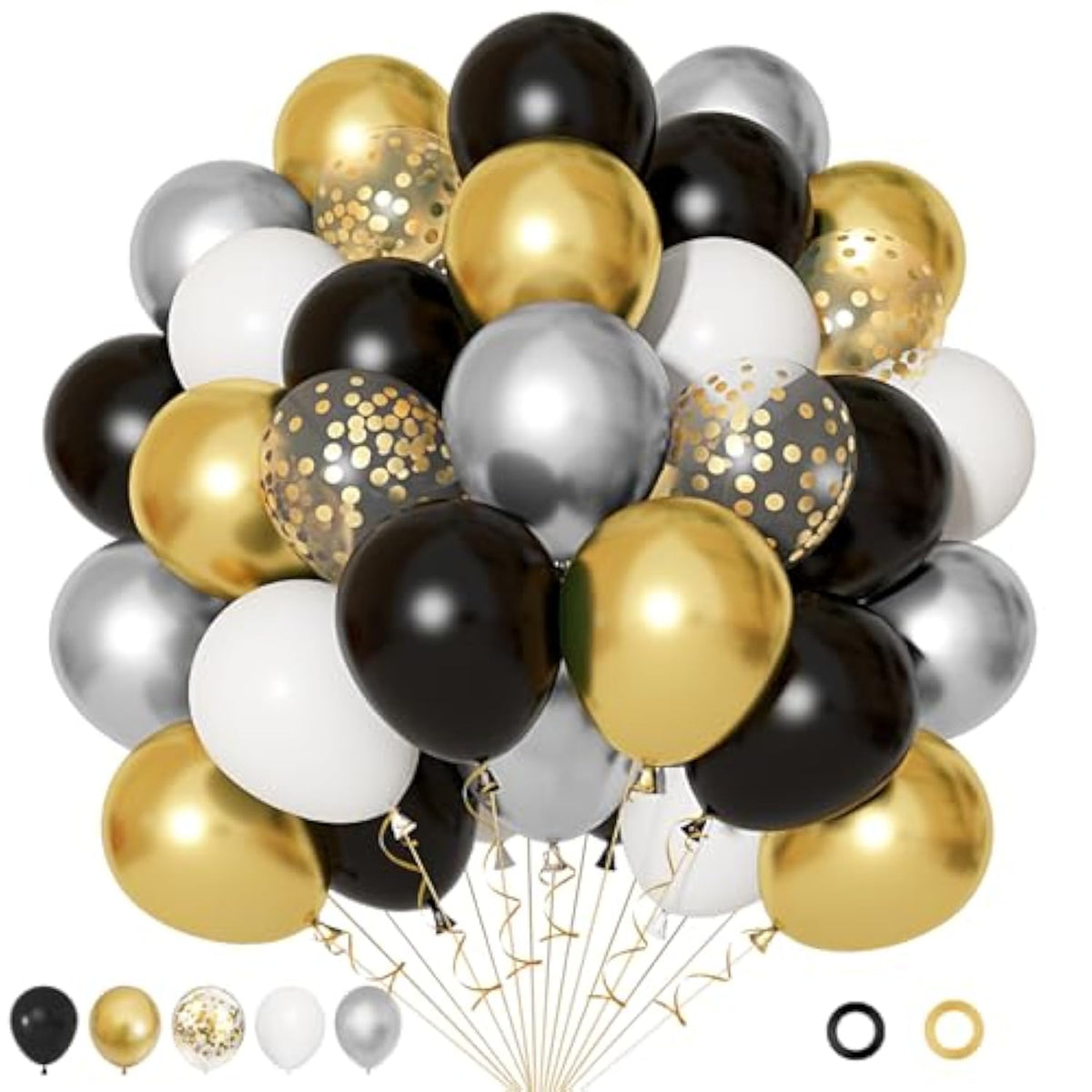 72 Pc Black & Gold Balloons Set Graduation/Wedding/Retirement Party Decor