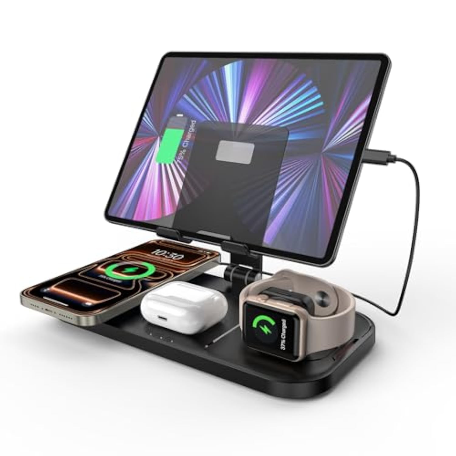 Wireless Charger 4 In 1 For Apple Charging Station For Iphone 17 Pro Max/16/15 Series, Airpods Pro 2, Ipad Stand, Watch Charger For Iwatch Series 10/9/8, Wireless Charging Station For Multiple Devices