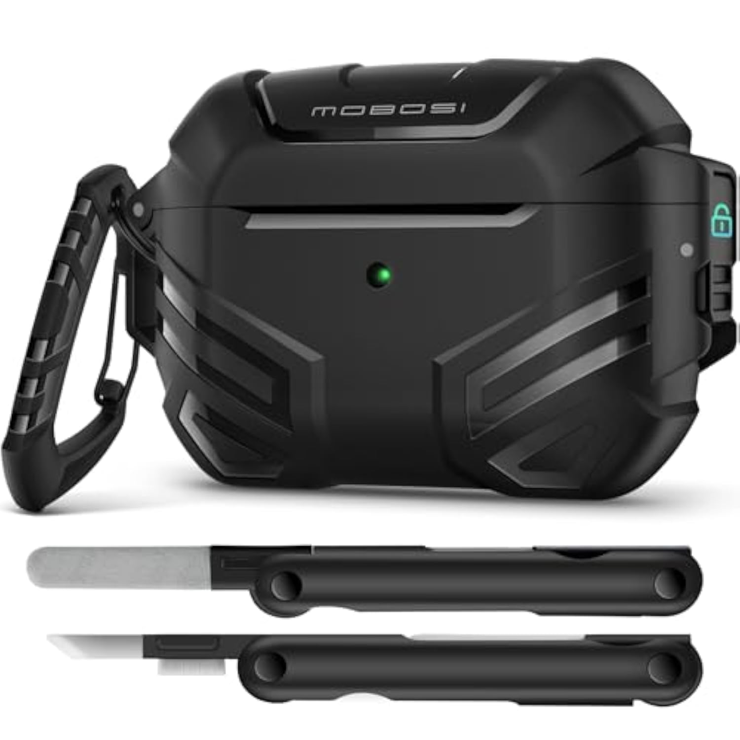 For Airpods Pro 2 Case Cover With Lock, Compatible With Airpod Pro Case 2Nd/1St Gen With Cleaner Kit & Keychain, Military Grade Shockproof Protective Case For Men(2023/2022/2019), Black