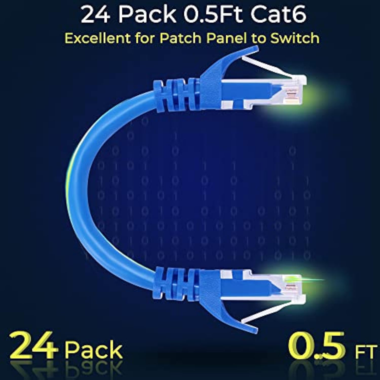 Patch Cables Cat6 0.5Ft 24 Pack, Ethernet Patch Cable 10G, Cat 6 Patch Cable F