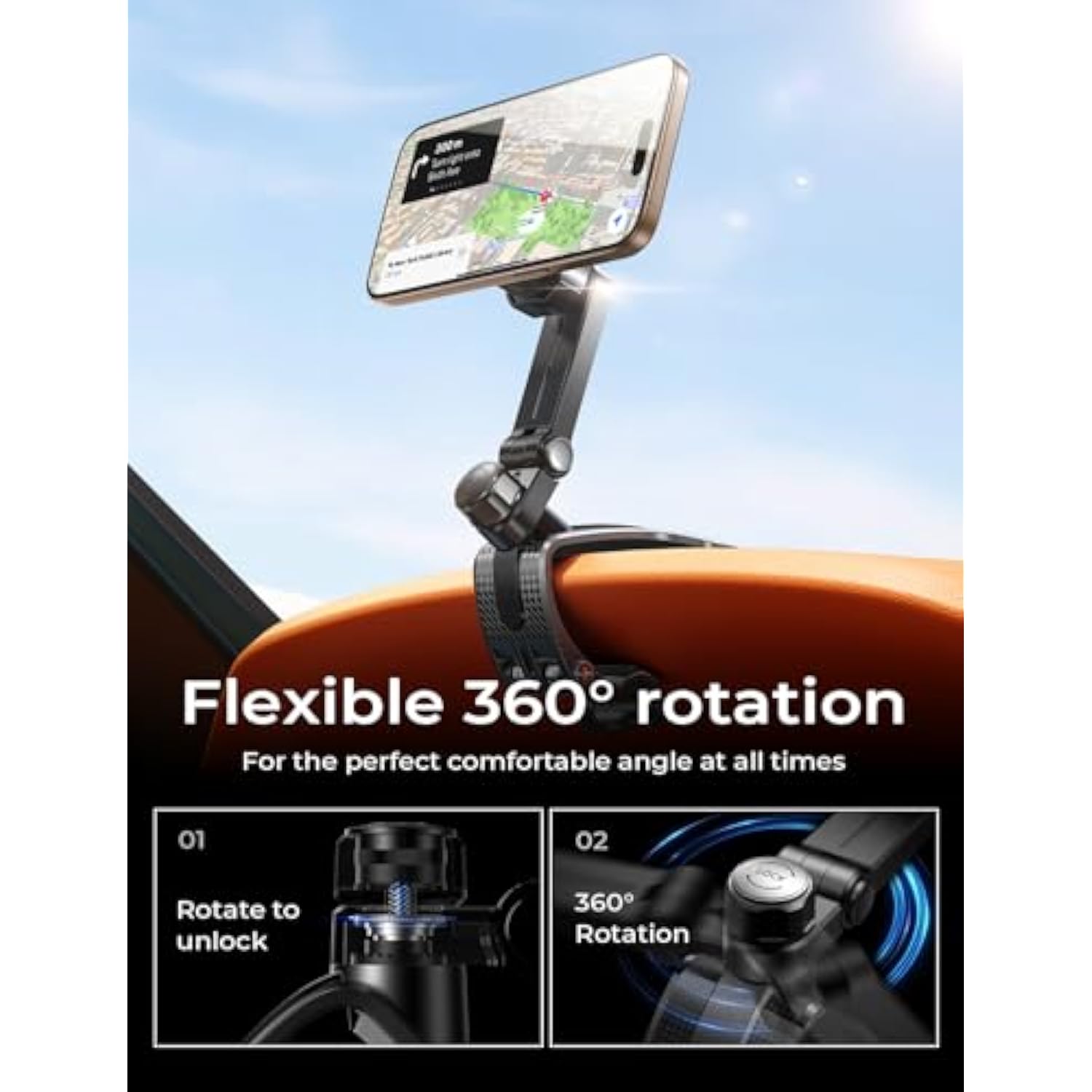 For Magsafe 360 Degree Rotation Dashboard Car Phone Holder [Strong Compression Clamp] Clip On Dashboard Cell Phone Holder, Multifunctional Magsafe Magnetic Car Phone Mount For Iphone 16 15 14 13