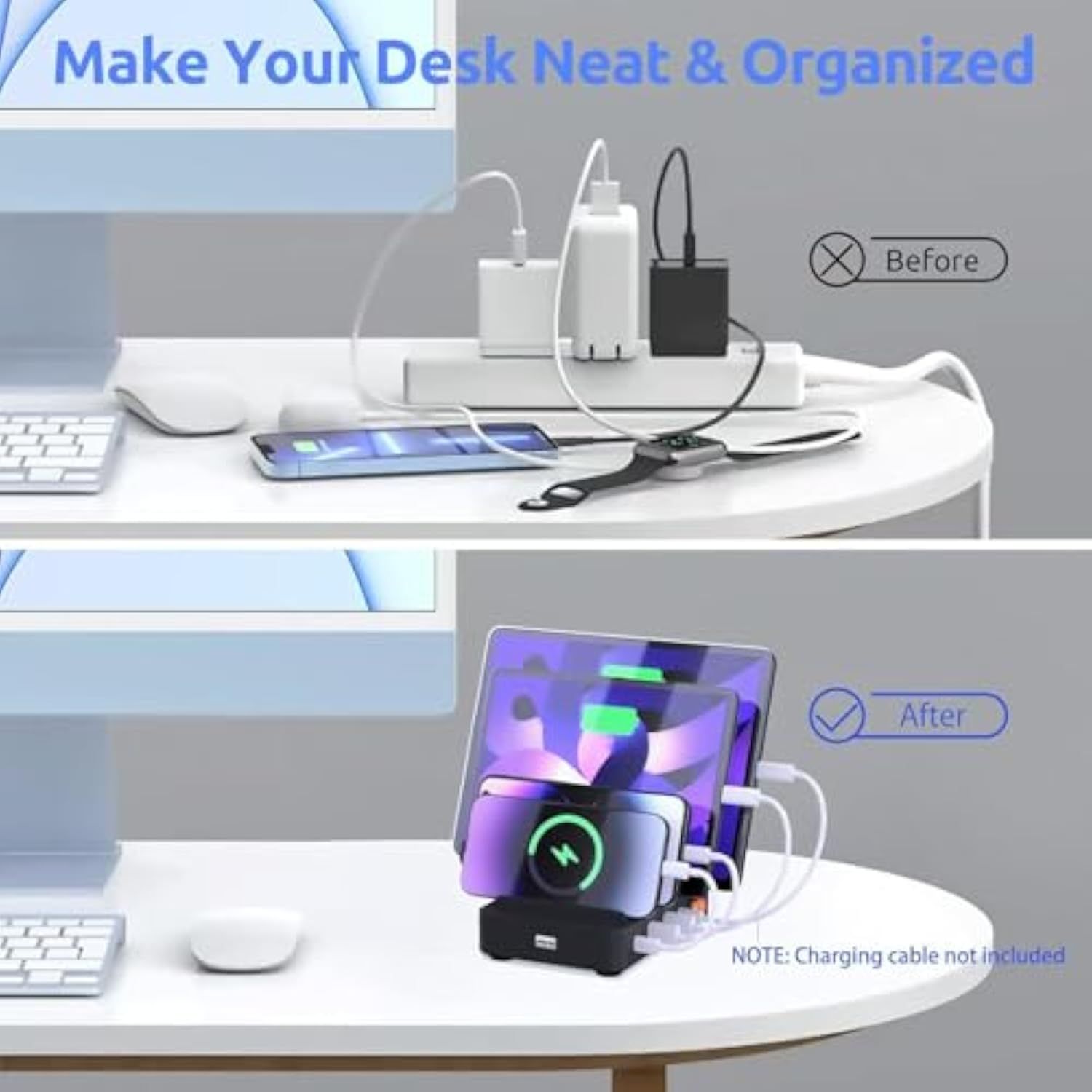 4-Port Charging Station For Multiple Devices, Usb Charger Stations Multi-Device Organizer Charging Dock, Compatible With Cell Phones, Ipads, Kindle Tablets, And Other Electronics (Black)