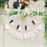 Mr and Mrs Banner for Wedding Reception, 2-Piece Bride and Groom Garland with Hearts and Tassels, Wedding Table Backdrop Decorations for Engagement Party