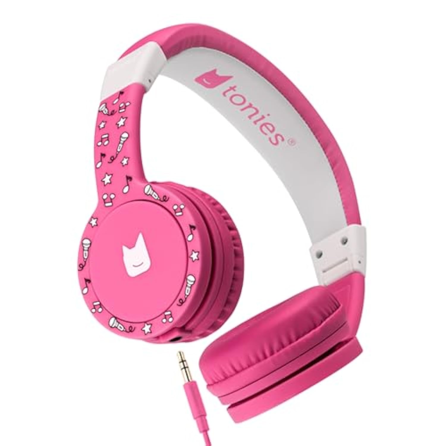Foldable Wired Headphones For Kids - Comfortably Designed To Fit On-Ear - Works With Toniebox 1 And All 3.5Mm Devices - Pink