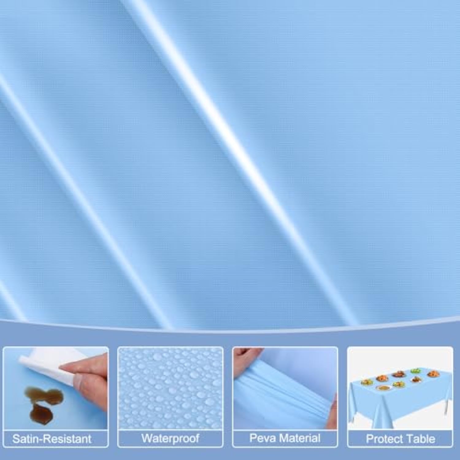 6 Light Blue Scalloped Tablecloths, 54x108" Disposable Covers for Parties