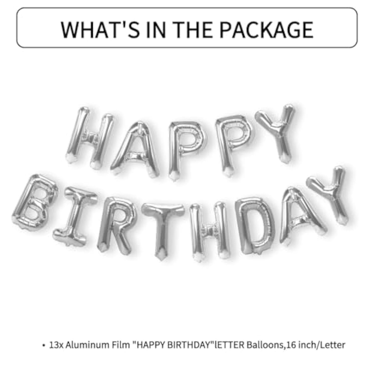 Happy Birthday Balloons Banner - 16 Inch Mylar Foil Balloon Letters & Reusable Silver Balloons Kit - Birthday Decorations & Party Favor Supplies
