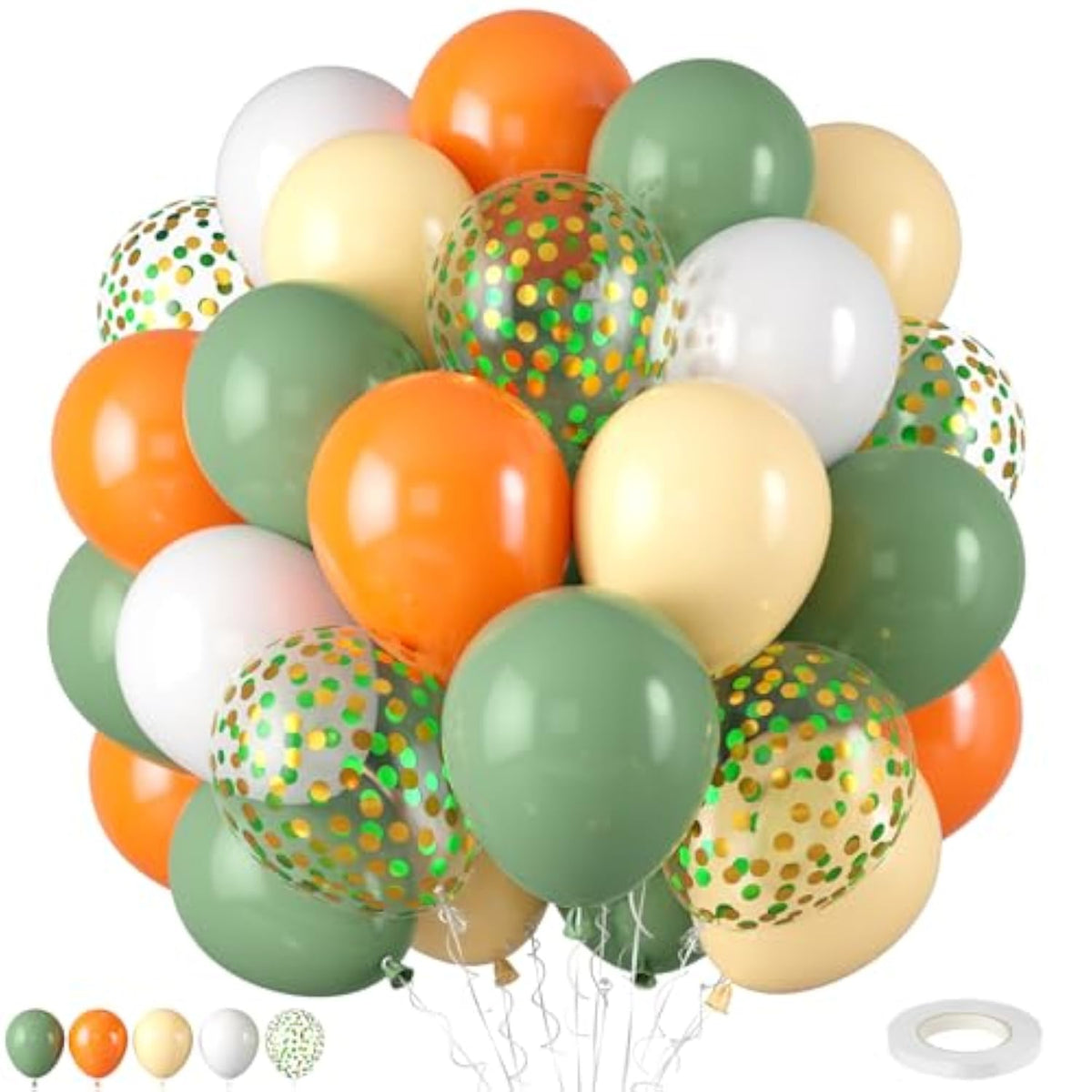 50pcs Green Orange Balloons 12 Inch Sage Yellow Confetti Balloons for Baby Shower Party