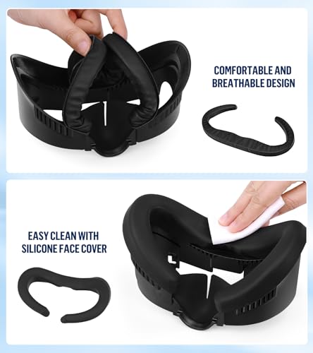 Facial Interface & Face Pad Cushion Compatible With Meta/Oculus Quest 3 Accessories, Replacement Pu Leather Foam Cushion, Anti-Sweat, Anti-Leakage Silicone Face Cover, Not Fit Quest 3S