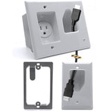 Datacomm Recessed Low Voltage Cable Plate with Recessed Power Kit - White - DATACOMM RECSSD CBL PLTE REMLDNG KT ELEC OTLT WHT (45-0021-WH-KIT)