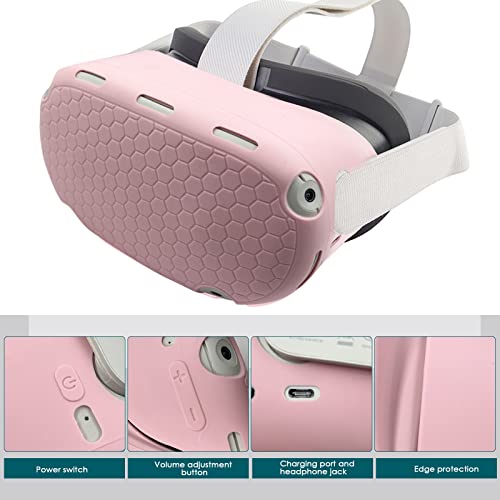 Jymegovr For Oculus Quest 2 Silicone Cover, Protective Cover Accessories For Meta Vr, Multi Colors Soft Shell Skin, Controller Grips & Face Cover Set (Pink)