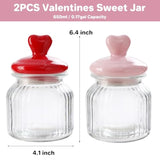 Valentines Day Decorations -2 Pcs Glass Jars With Ceramic Heart Lid-Valentines Glass Storage For Chocolate Candy Sweets Gift Table Party Centerpieces Decor