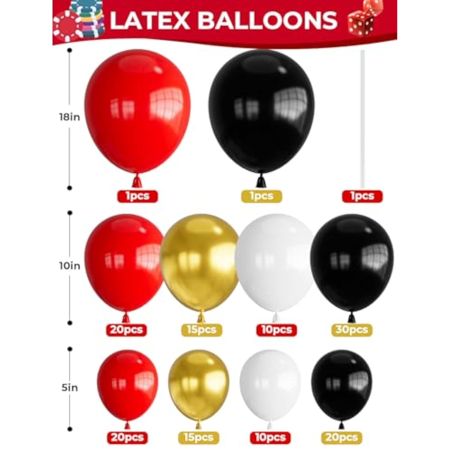 Casino Balloon Arch Garland Kit,149Pcs Casino Balloons Set Red Black And Gold Balloon With Dice, Starburst Foil Balloons For Casino Birthday Las Vegas Themed Game Night Poker Party Decorations