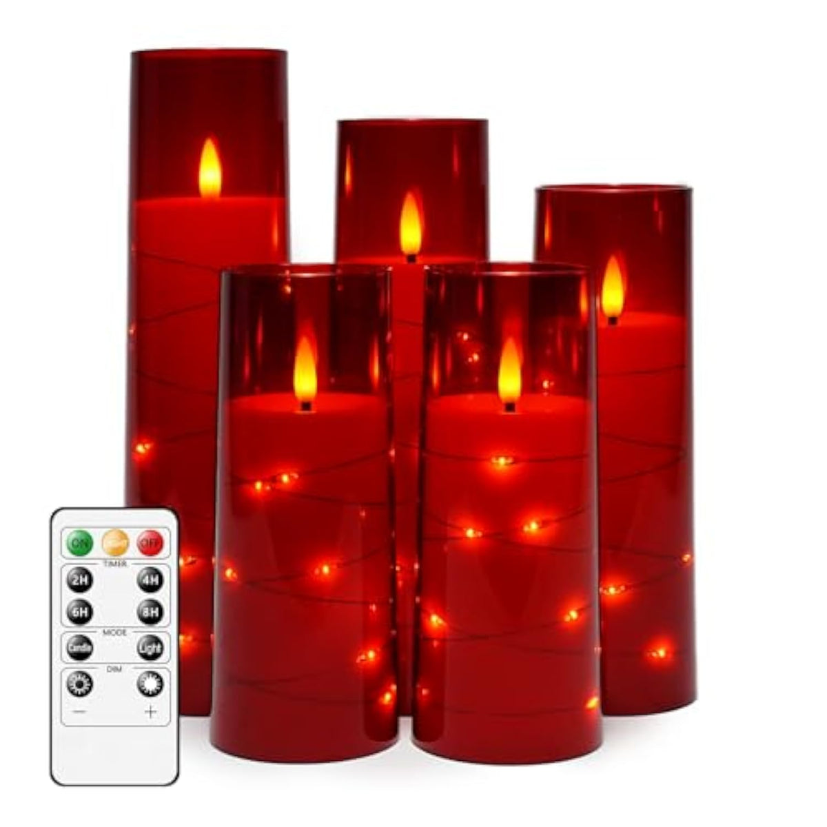 Flameless Led Candles With Timer 5 Pc Flickering Flameless Candles For Romantic Ambiance And Home Decoration Stable Acrylic Shell,With Embedded Star String?Battery Operated Candles?Red?