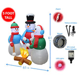 5 Foot Tall Huge Christmas Inflatable Snowmen Snowman Campfire Camping Roasting Marshmallows Led Lights Outdoor Indoor H