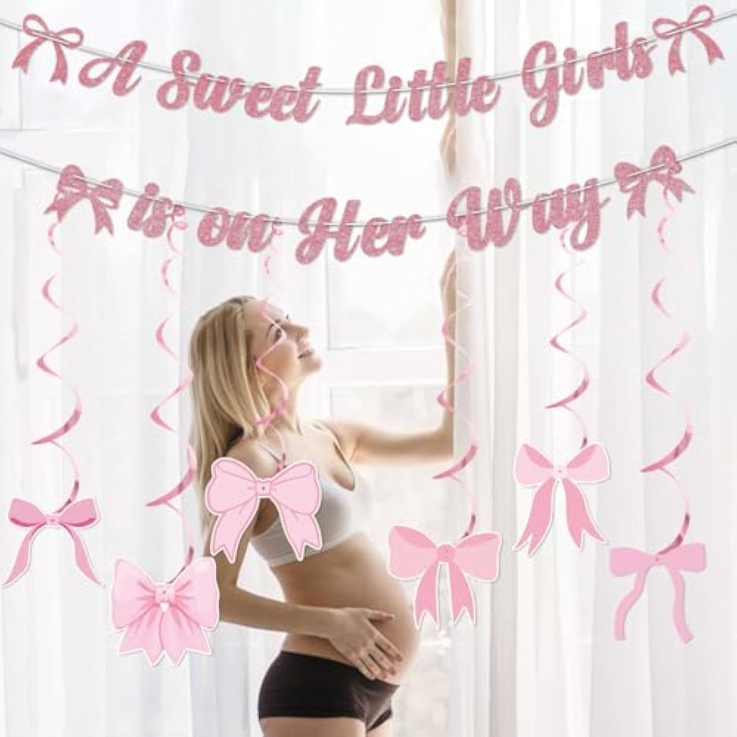 "A Sweet Little Girl Is On Her Way" Rose Gold Banner – Baby Shower Decor