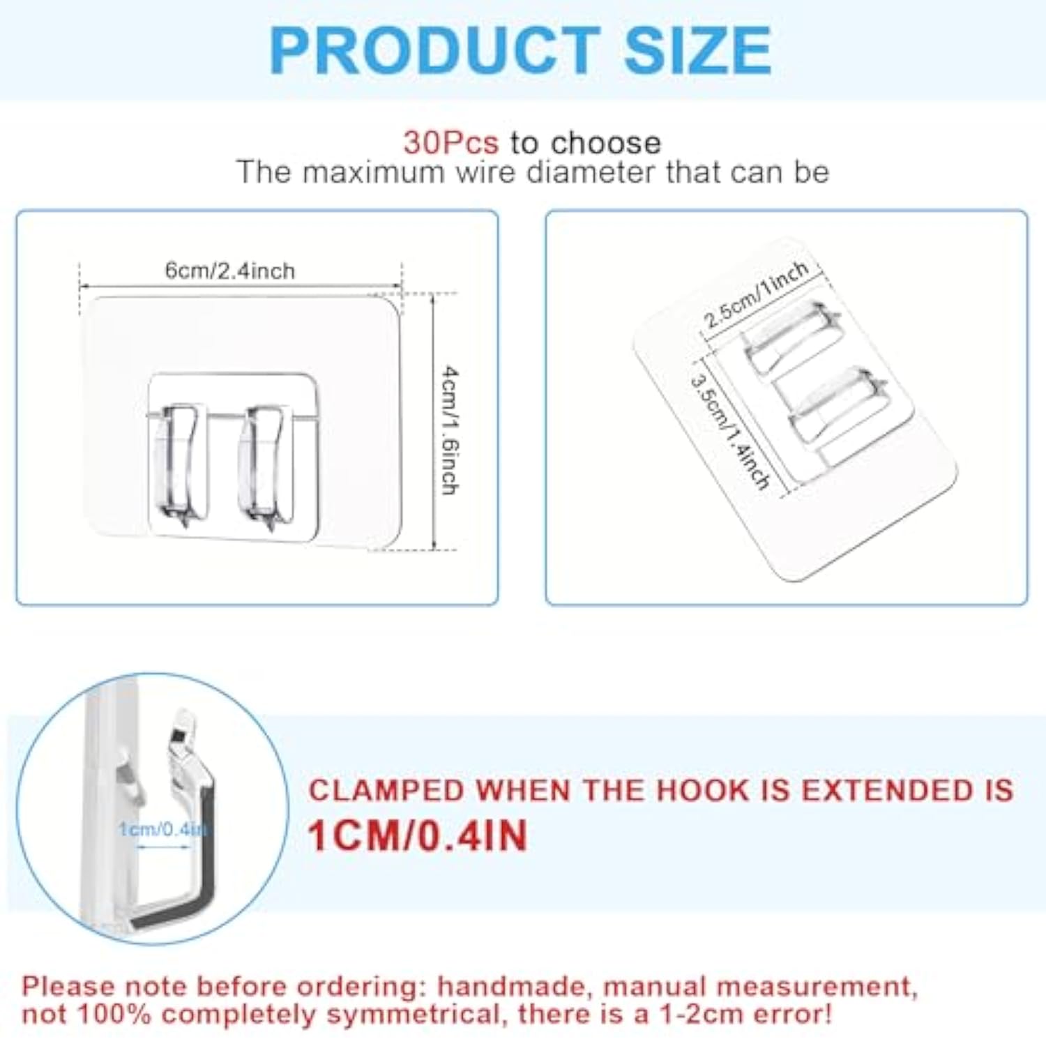 Hooks For Outdoor String Lights,Adhesive Light Clips Hooks For Hanging Christmas Light,Weather Resistant Outside Uv-Resistant Waterproof, No Tools (Clear, 30Pc)