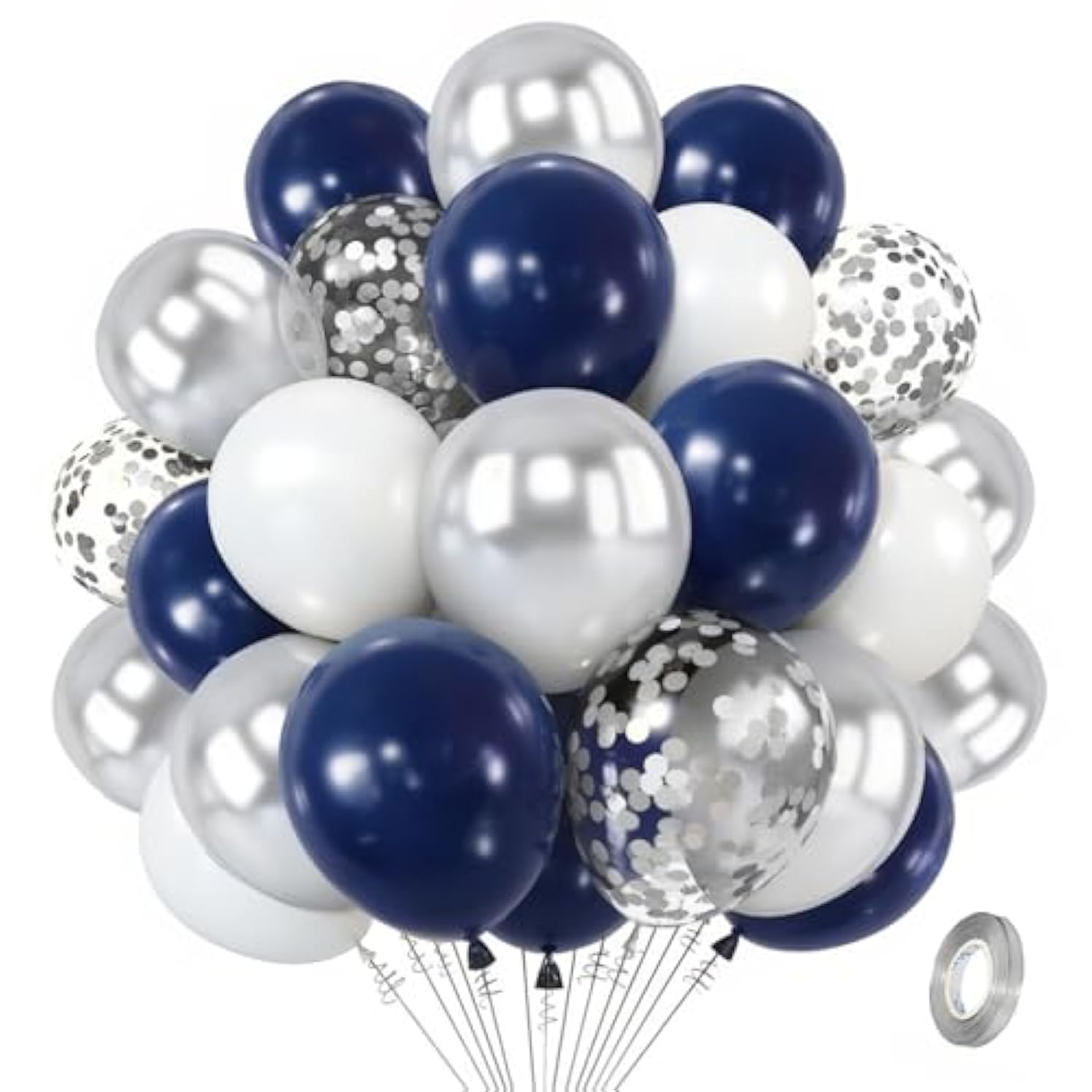 Navy Blue Silver Balloon Kit 50pcs Metallic and Confetti Balloons for Parties