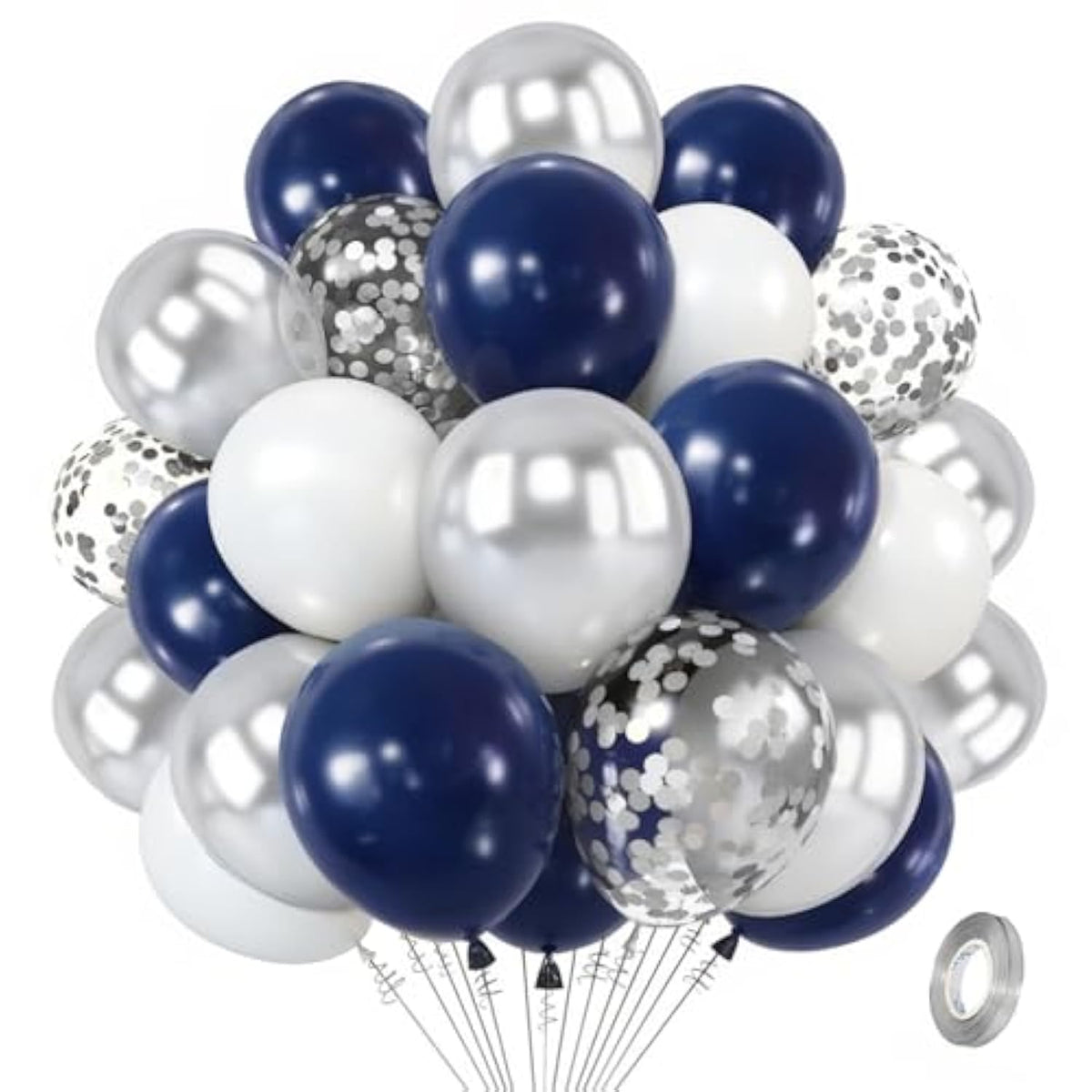 Navy Blue Silver Balloon Kit 50pcs Metallic and Confetti Balloons for Parties