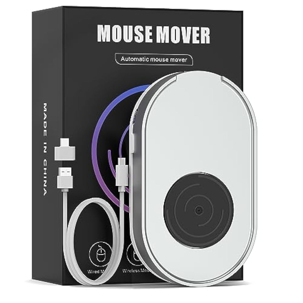 Mouse Jiggler, Undetectable Mouse Mover Device Wiggler Shaker With Drive Free Usb Cable And Usb Adapter, Physical Automatically Mouse Movement, Keep Pc Screen Active, Silver
