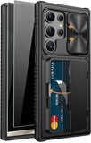 for  Galaxy S24 Ultra Case with Card Holder (4 Cards), Built-in 2X Privacy Screen Protector & Slide Camera Cover & Kickstand, Rugged &