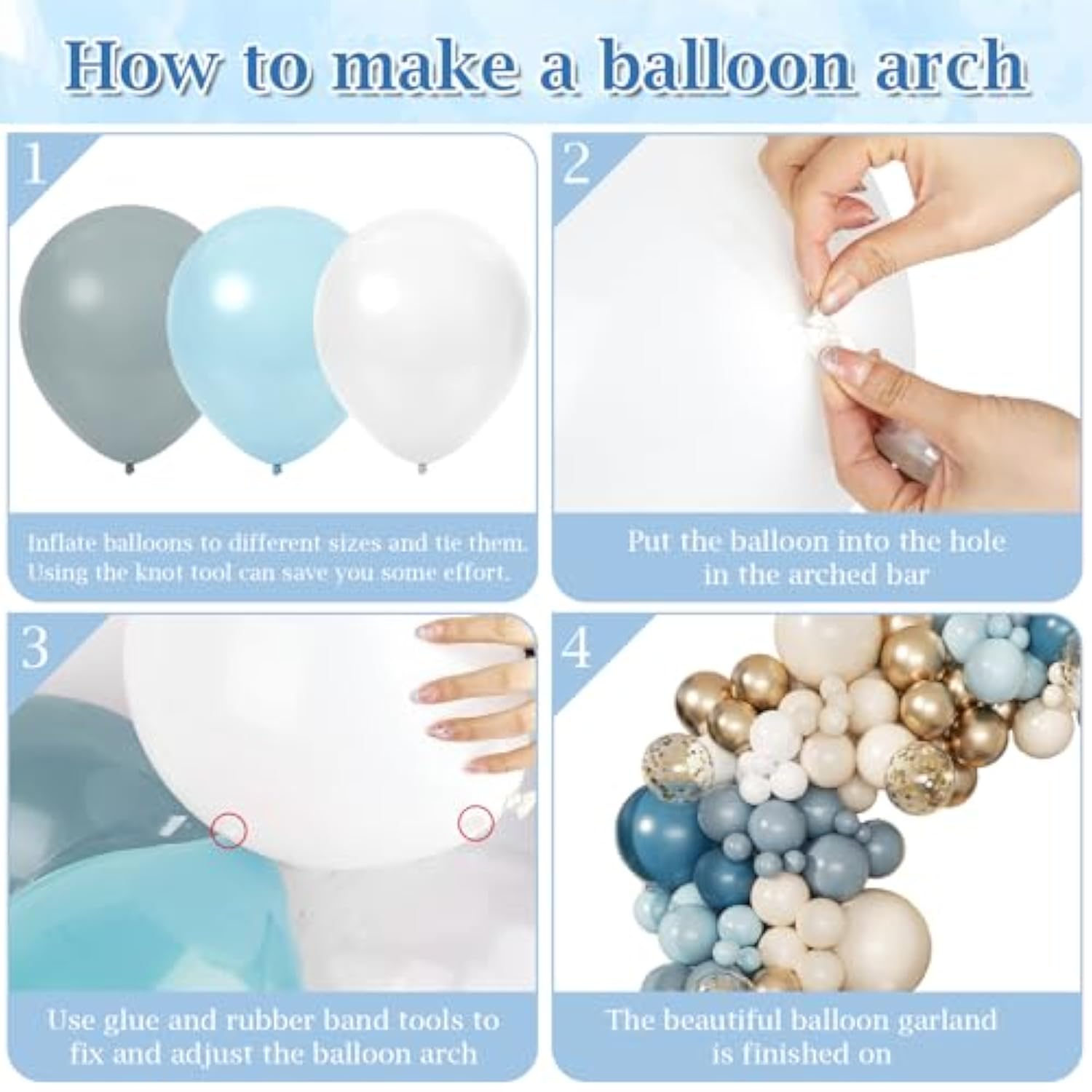 168Pcs Dusty Blue Balloon Arch Garland Kit, Slate Fog Baby Blue Sand White Confetti Metallic Gold Balloons For Boy Girl Baby Shower Birthday Bridal Gender Reveal Party Decorations Supplies