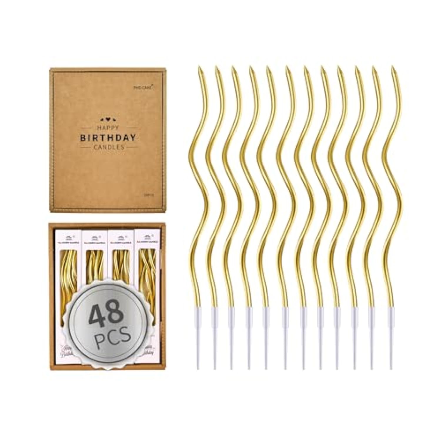 48-Count Gold Spiral Long Thin Metallic Birthday Candles, Cake Candles, Birthday Parties, Wedding Decorations, Party Candles