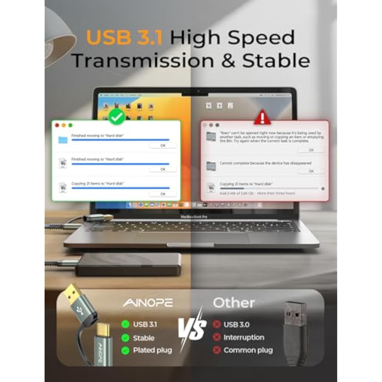 10Gbps Micro B To Usb C External Hard Drive Cable 1.5Ft, Nylon Braided External Hard Drive Cord Compatible With Macbook Pro/Air, Tablet/Ipad, Wd Seagate Toshiba Westgate, Samsung Galaxy S25